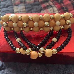 Wood Bead Multi-Strand Hair Barrette with Gold Accents - Black & Natural